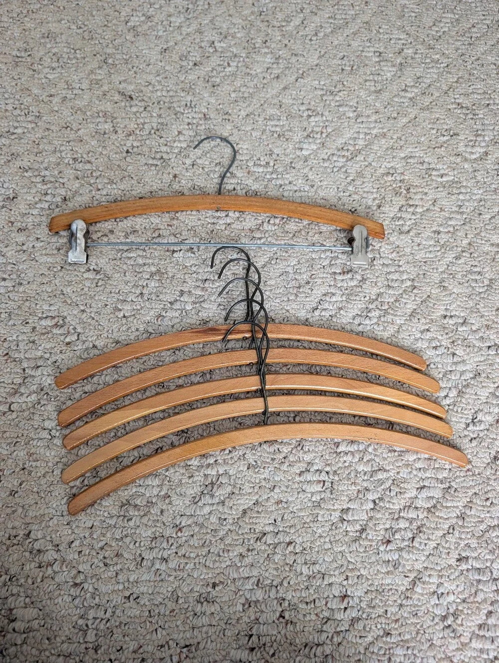 Vintage MCM Retro Contoured Wooden Clothing Pants Shirts Hangers Bundle Lot Vtg